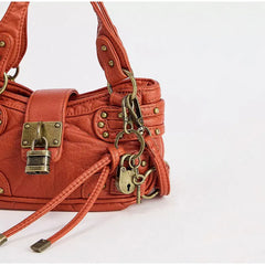 Lock Accent PU Mini Satchel Bag – Black, Orange & Leopard Print