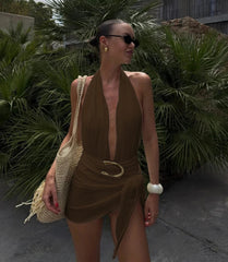 Solid Textured One-Piece Swimsuit and Cover-Up Set