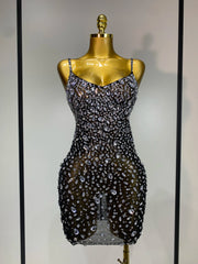 Black embellished sheer mini dress