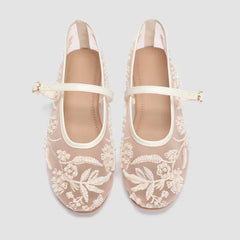 Embroidered Mesh Ballet Flats
