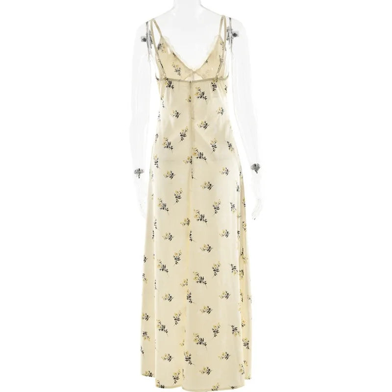 Beige floral dress on a mannequin - back