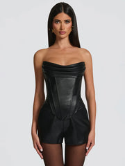 PU Leather Corset Top with Sculpted Strapless Fit