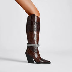 Embellished Pointed Toe Knee-High Western Boots