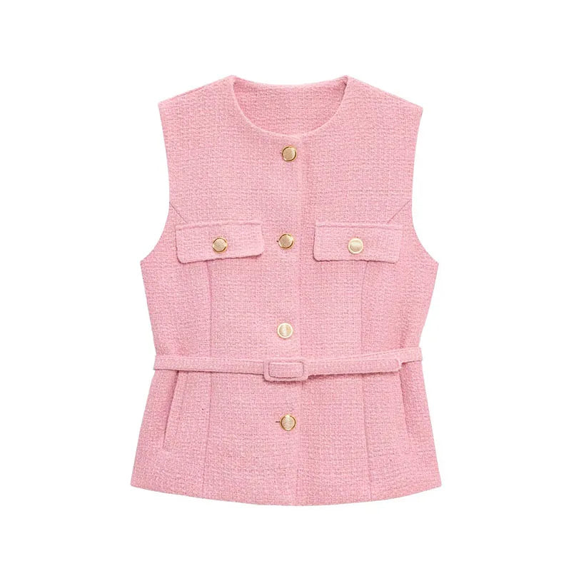 Pink vest with gold buttons
