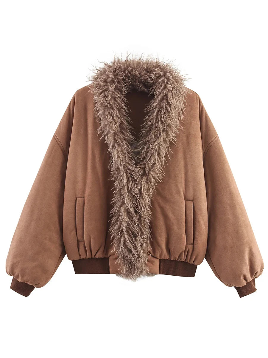 Brown jacket with fur collar