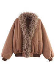 Brown jacket with fur collar