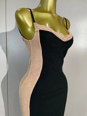 Lace Trim Colorblock Sleeveless Bodycon Midi Dress