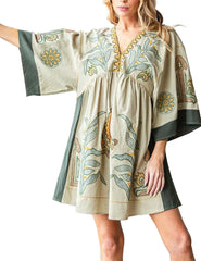 Floral Embroidered V-Neck Mini Dress
