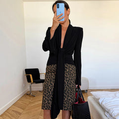 Black v neck bell sleeve wrap top