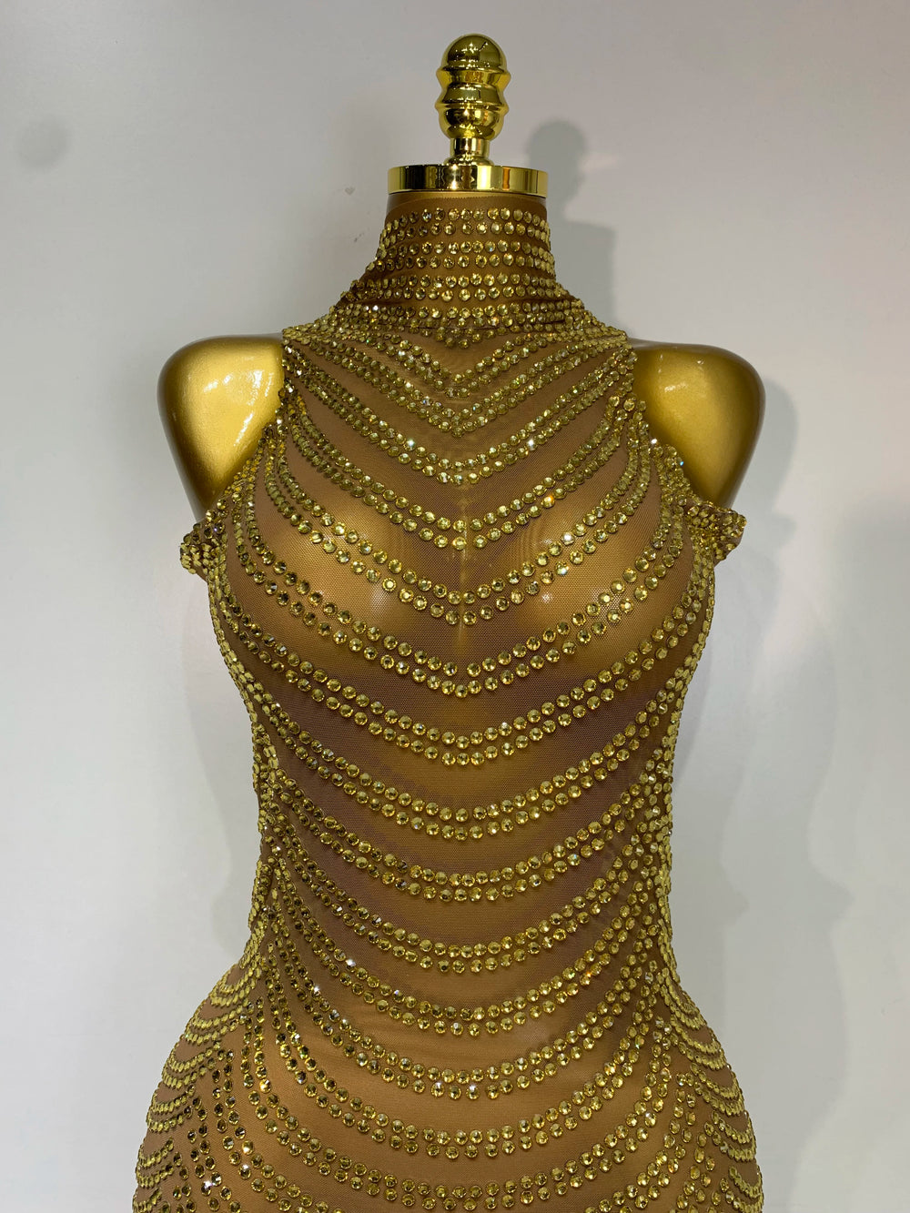 Gold Beaded Maxi Dress - Neckline Detail