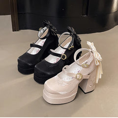 Platform Mary Jane Heels | Butterfly Knot Party Pumps for Women