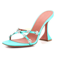 Floral Embellished Square Toe Heels