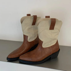 Mixed Color Pointed Toe Ankle Boots