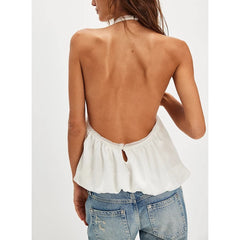 Criss-Cross Halter Neck Gathered Top