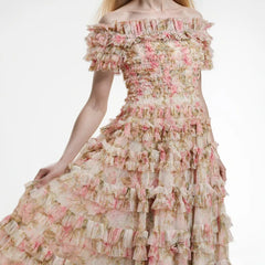 Floral off-shoulder dress with ruffled layers