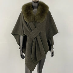 Fur Collar Knit Poncho