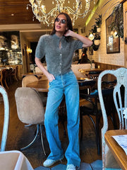 Mock Neck Puff Sleeve Fuzzy Top