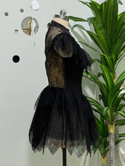 Black Lace Ruffle Sleeve Mini Dress