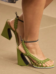 Braided Strap Square Heel Sandals