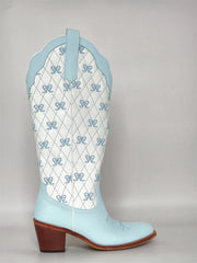 Pink Bow Quilted Knee High Cowgirl Boots