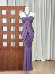 Purple Halter Neck Draped Maxi Dress