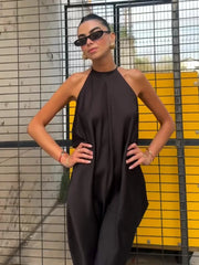 Satin Halter Open Back Maxi Dress