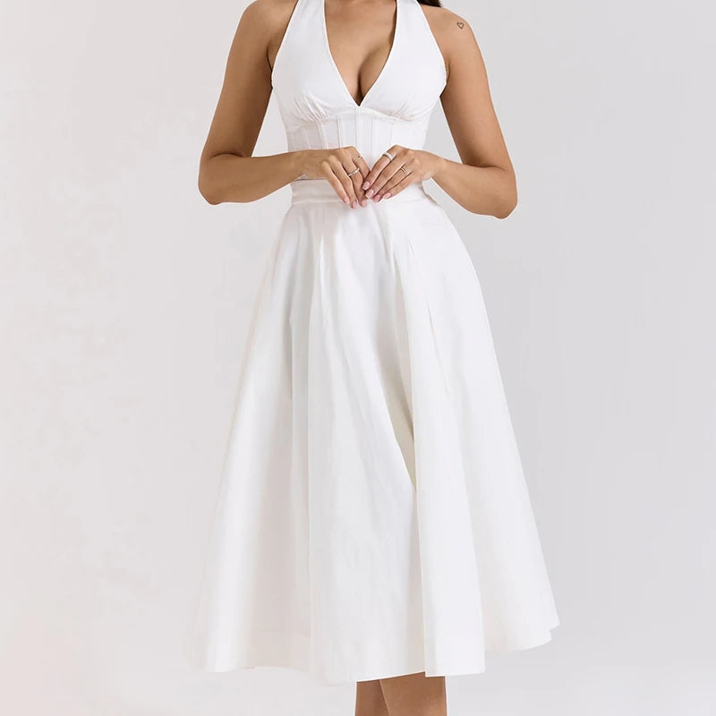 Summer backless A-line sundress with corset