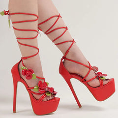Red Crisscross Straps Platform High-heeled Sandals