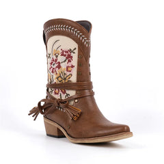 Embroidered Mid-Calf Western Boots