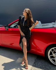 Half-Sleeve Polka Dot Midi Dress