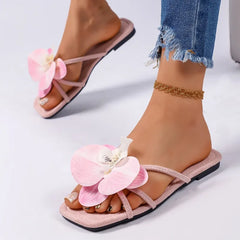 Floral Square Toe Slides