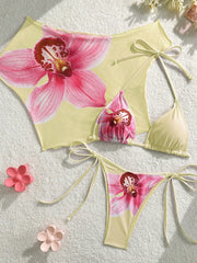 Sheer Orchid Print Beach Cover-up Swimwear