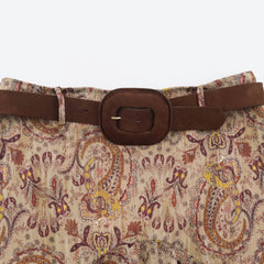 Paisley tiered ruffle belted midi skirt waist detail