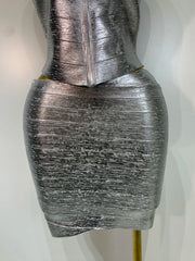Metallic Bandage Mock Neck Tank Top and Mini Skirt Set