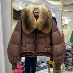 Brown fur collar puffer jacket