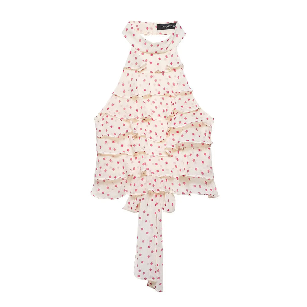 Floral dress with ruffled layers on a white background