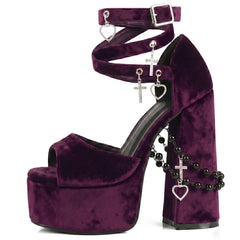 Velvet Charm Platform Block Heel Sandals
