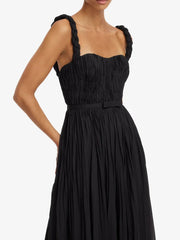 Black Pleated Floral Print Hem Maxi Dress