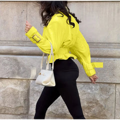 Belted Mock Neck Cropped Jacket