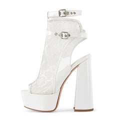 Lace Peep Toe Ankle Strap Platform Boots
