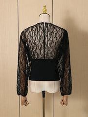 Black Lace Round Neck Long Sleeve Top