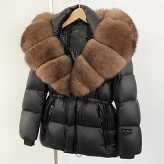 Hooded Down Jacket with Fur Trim Puffer Coat