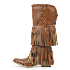 Fringed Pointed Toe Embroidered Cowgirl Boots