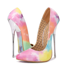 16cm Patent Stiletto Heels | Pointed Toe Pumps with Tie-Dye Soles