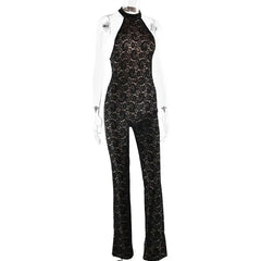 Lace Halter Backless Jumpsuit