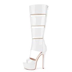 Patent Cutout Platform Stiletto Boots