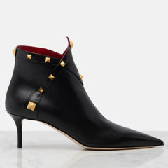 Pointed Toe Studded Heel Ankle Boots