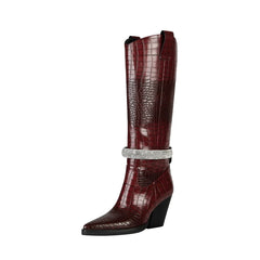 Embellished Pointed Toe Knee-High Western Boots