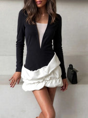 Long sleeve black dress with contrasting tiered skirt