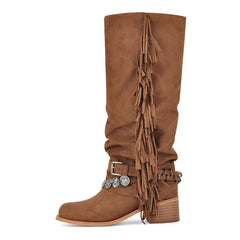 Fringe Detail Square Toe Boots